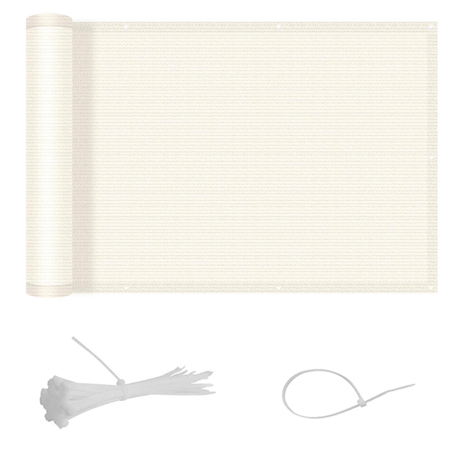 SUNNY GUARD Balcony Privacy Screen 90x400cm HDPE Fence Screen for Balcony and Patio,Balcony Cover,Sun protection and breathable,with Cable Ties,Cream