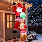 AMKAIO 6FT Hanging Christmas Inflatables Outdoor, Climbing Santa with Dog Blow Up Roof Decor, Funny Built-in LED Lights Xmas Inflatable for Eaves Garden Yard Holiday Decorations