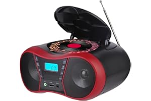 M-Amazup Boombox CD Player Portable, Portable CD Players for Home, Radio CD Player Stereo with AUX/USB/FM/Bluetooth, AC/Battery, Sleep Timer, Boom Box with Bluetooth Gift for Kids,Seniors,Home, Red