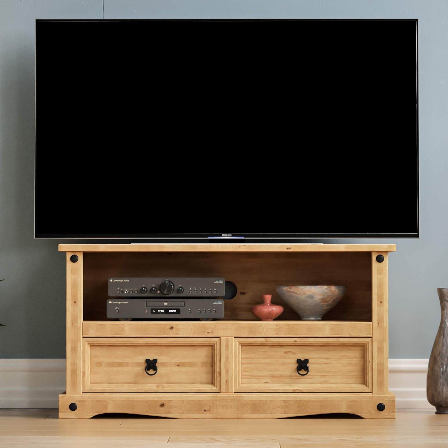 Vida Designs TV Cabinet, Flat Screen Stand Unit, 95 cm x 43 cm x 51 cm, Solid Pine Wood, Size: H 51 x W 100 x D 40 cm Approx - Image 3