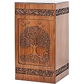 Handcrafted Extra Large Wooden Urns for Human Ashes Adult Male & Women-250 lbs,Cremation Urns Decorative Box with Satin Bag (Tree of Life, 250 lb)