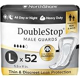 NorthShore DoubleStop Male Incontinence Guards, Large, 52 Count | Discreet Cup-Shaped Protection, Light to Moderate Bladder Leaks, Worn in Regular Underwear, Individually Wrapped, 5.5x11 in.