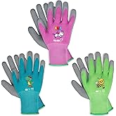KDK Ages 8-10 Kids Gardening Gloves,Yard Work Gloves for Toddlers, Youth, Girls, Boys, Childrens, Soft Safety Rubber Gloves (XS Age 8-10, 3 Pairs Green, Blue&Pink)