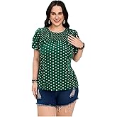 WDIRARA Women's Plus Size Polka Dots Blouse Smocked Ruffle Short Sleeve Tops