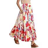 Urban CoCo Women's Summer Flowy Boho A-Line Pleated Maxi Skirt Elastic Waist Long Beach Skirts with Pockets