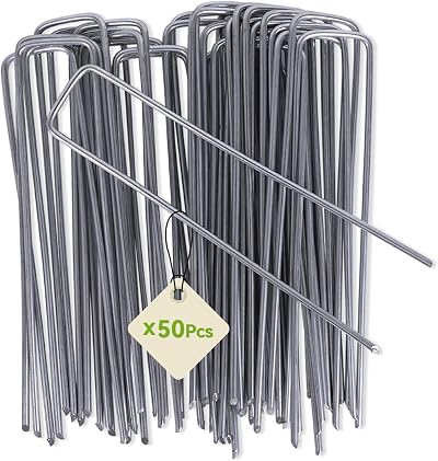 iropro Pack of 50 150mm U Shaped Garden Pegs Galvanised Steel Heavy Duty
