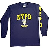 NY Police Department Inspired Long Sleeve T-Shirt Navy Screen Printed Shield