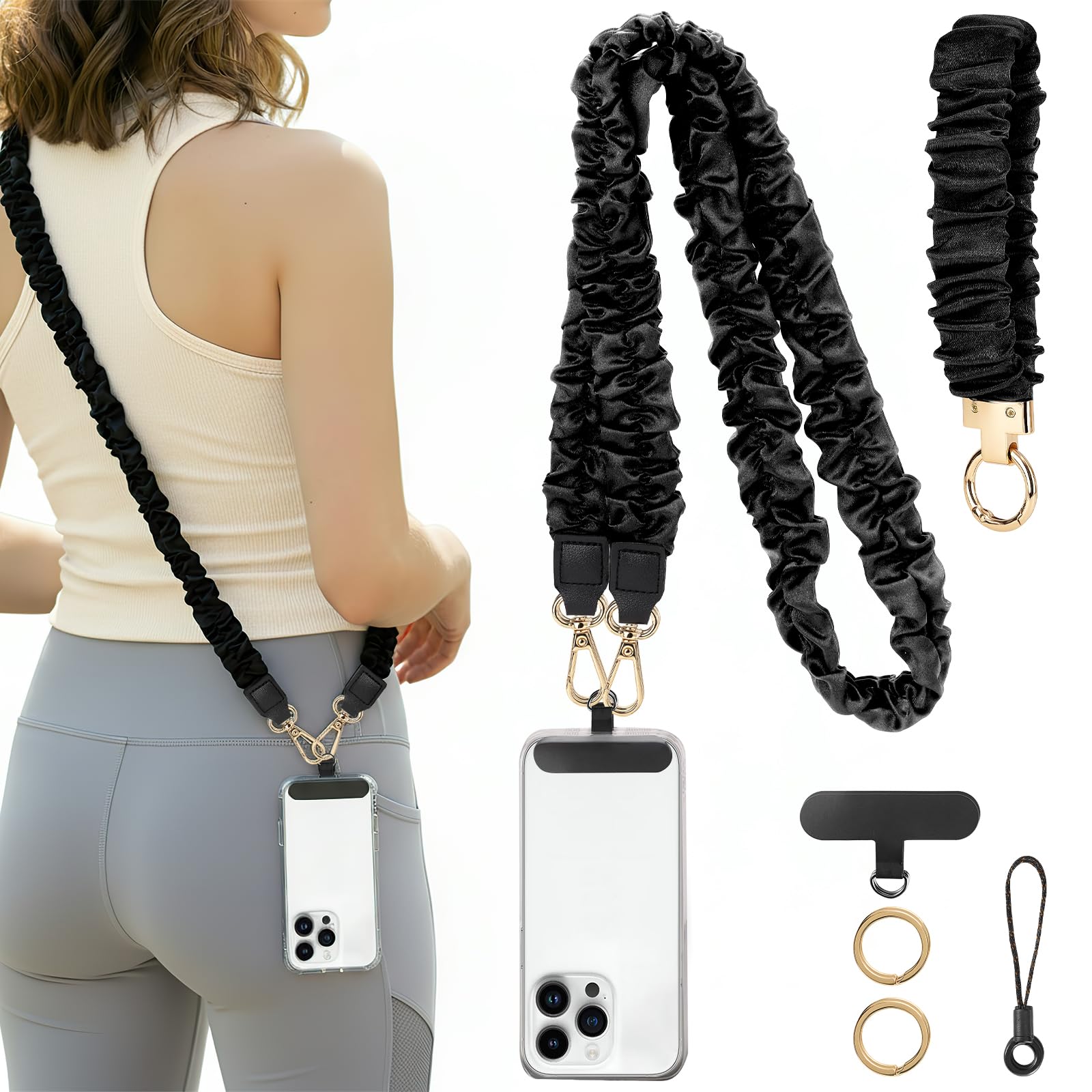 BESARME Cell Phone Lanyard Crossbody Phone Wrist Strap Scrunchie Lanyards Wristlet with Keychain Cellphone Patch Tether Tab for Most Smartphones