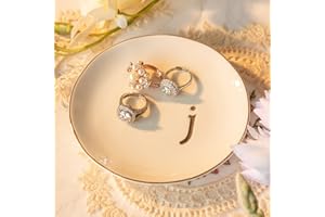 COMMGOAL Ceramic Ring Holder for Jewelry, Jewelry Tray, Ring Dish, Aesthetic Room Decor, Engagement Gifts Bride Gifts Wedding Gifts for Women, White, 4.75"(J)