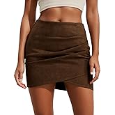 Skrtimory Faux Suede Mini Skirt Bodycon Ruched Tulip Fall Winter Short Suede Mini Skirts for Women