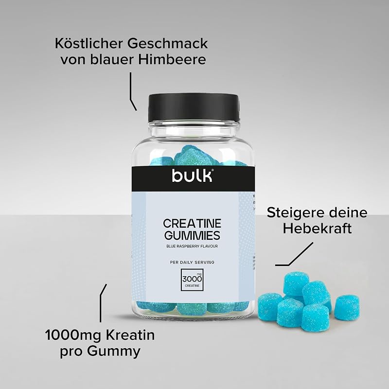 Kreatin Gummies | 60 Gummies | Blaue Himbeere | Praktische Nahrungsergänzung mit 3g Kreatin pro Portion | Vegan | Für unterwegs