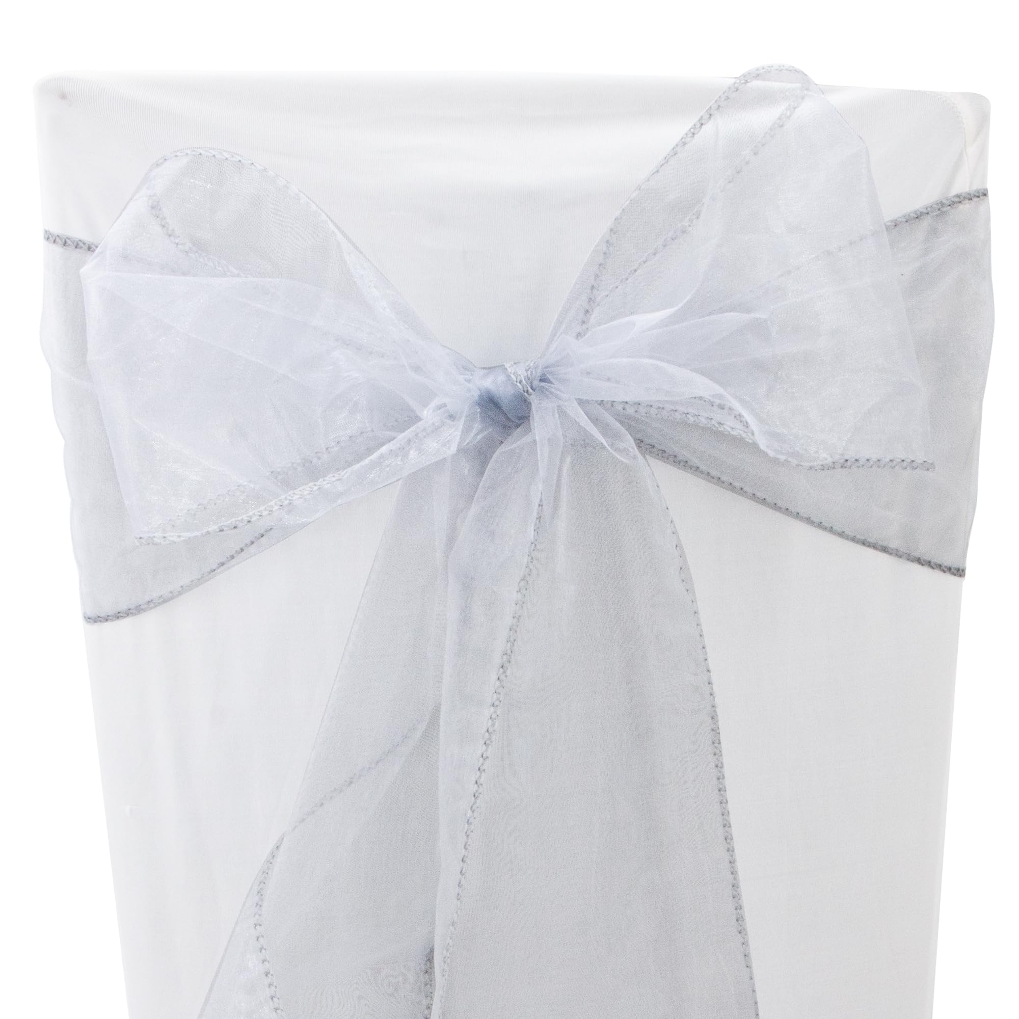 Time to Sparkle 10PCS 17x280cm Organza Chair Sashes Wider Fuller Cover Party Decoration Bow Sashes for Wedding -Silver Cloud