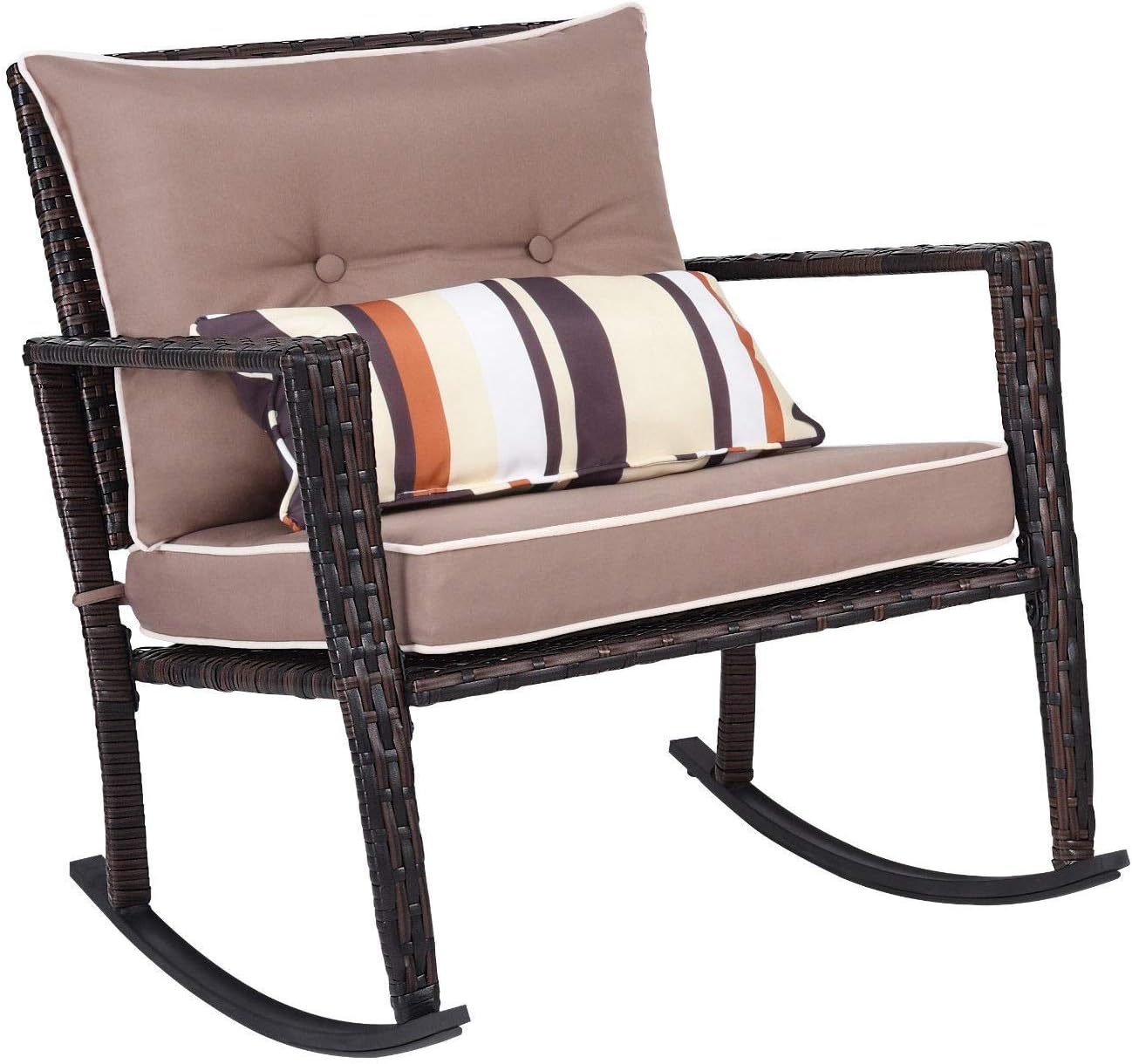 Tangkula AM1483HM Rocking Set 3 Piece Outdoor Patio Garden Poolside Wicker RATT, Brown: Garden & Outdoor