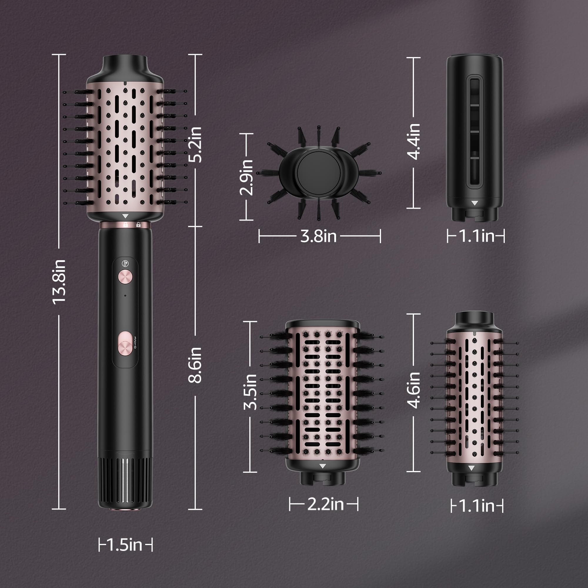 SKIMI Hair Dryer Brush and Blow Dry Brush, Multi-Hot Air Styler with 110000RPM Brushless Motor, Hot Air Brush for Fast Drying Curling Volumizing Straightening & Styling, High-Speed (Black & Pink)