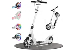 Adult Scooter - Folding Kick Scooter for Kids and Teens,led Light-up Wheel, Max Load 300 LBS, 4 Height Adjustable,Dual Brakes