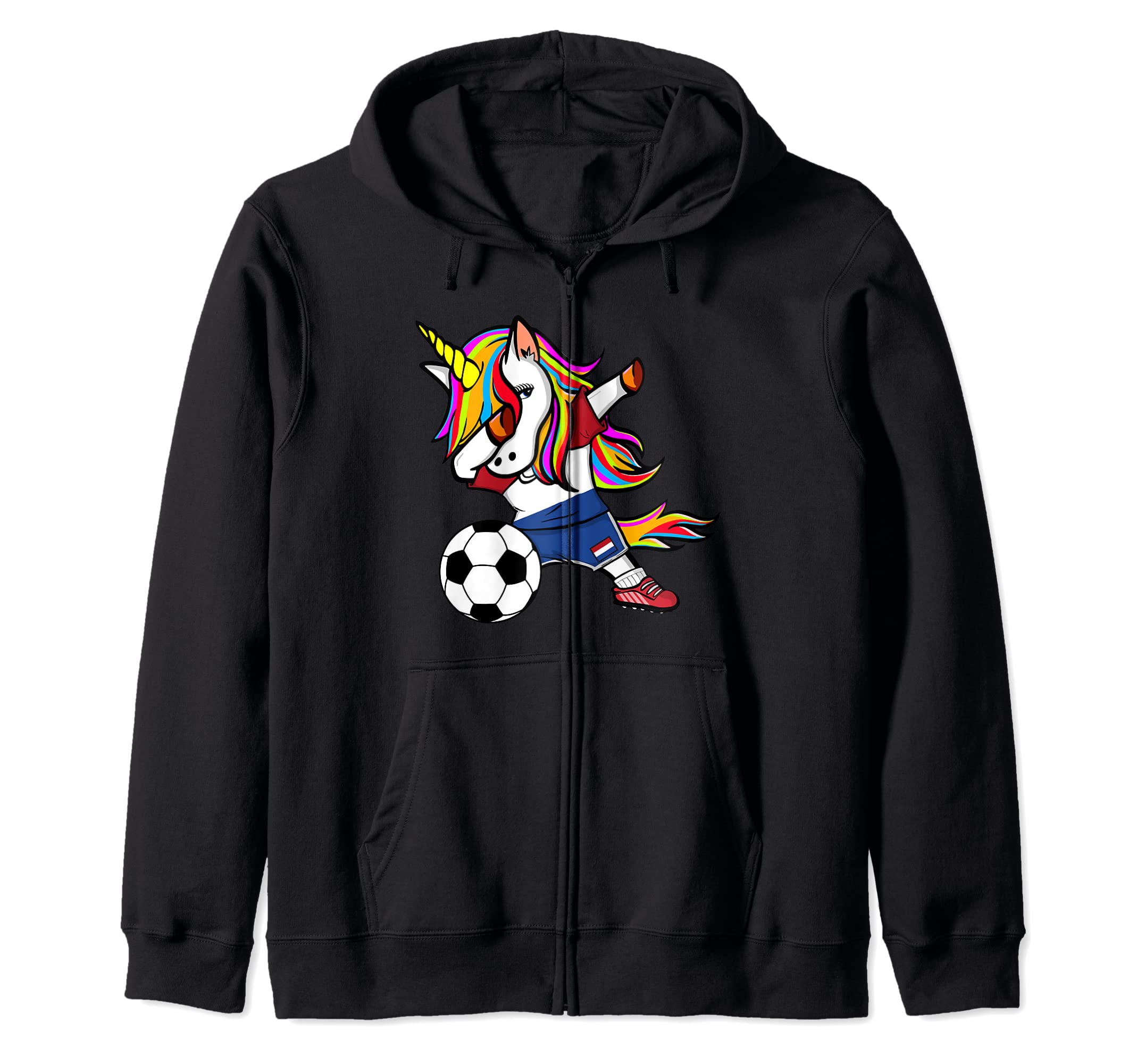 Dabbing Unicorn Netherlands Football - Dutch Flag Soccer Zip Hoodie