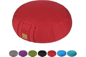 FelizMax Round Zafu Meditation Cushion, D=15" H=5.5" Zabuton Meditation Pillow, Yoga Bolster/Pillow, Floor seat, Zippered Organic Cotton Cover, Natural Buckwheat, Kneeling Pillow