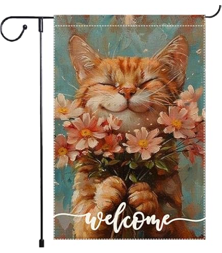 Lorugekyu Gartenflagge „Happy New Year“ – Mit Niedlicher Katze, Doppelseitig, Jute, 31,8x45,7 Cm Für Winterdeko