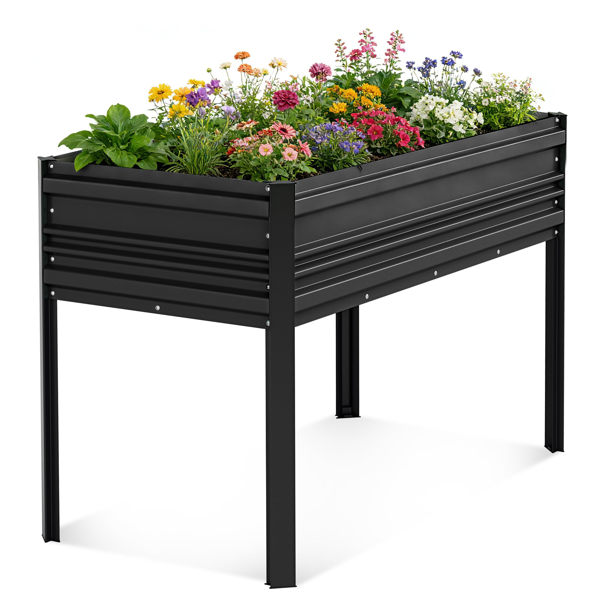workpro 48x24x32in outdoor galvanized raised garden bed with legs, 600lb elevated planter box for vegetable, flowers, herbs, black
