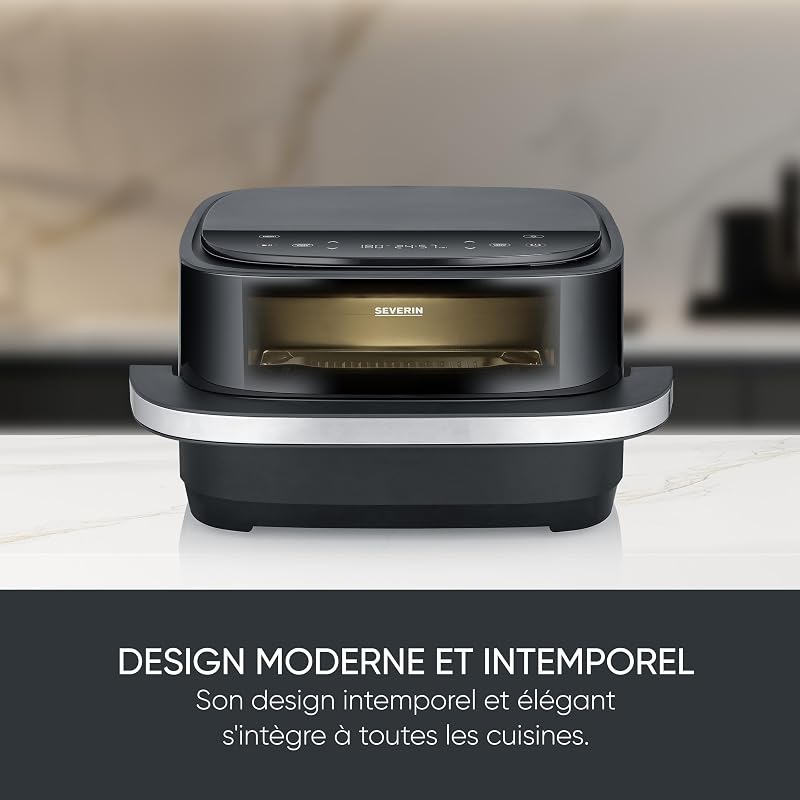 Friteuse à air chaud, Air fryer avec programme spécial pizza, Friteuse sans huile avec panier de 4 L, Multicuiseur avec fenêtre, Noir, FR 2464