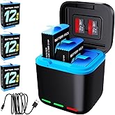 Battery Charger Kits for Hero 12/11/10/9, 3-Pack 2000mAh Battery and 3-Channel Fast Charger Fully Compatible with GoPro Hero 12, Hero 11, Hero 10, Hero 9 Black Official with Micro SD Card Slot