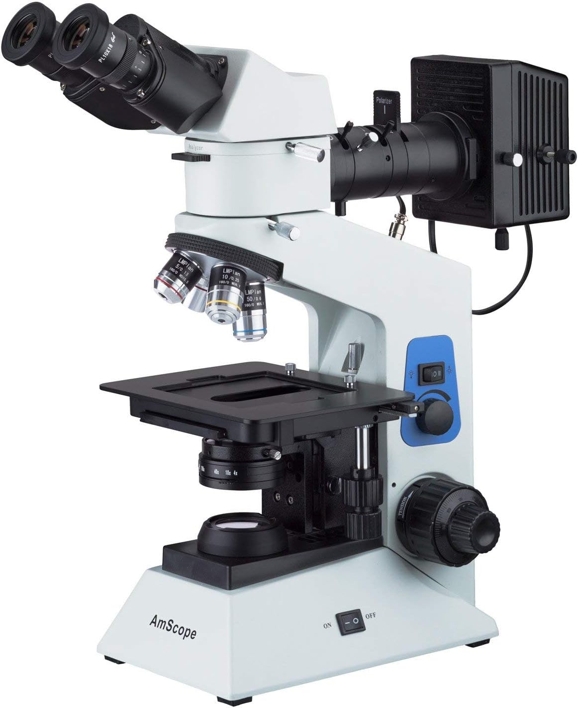 AmScope ME580B-PZ-2L 50X-500X Dual-light Binocular Polarized Metallurgical Microscope