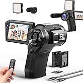 FLATIC 8K Video Camera, 75MP Camcorder with Picture-in-Picture Mode, WiFi Vlogging Cameras for YouTube 16X Digital Zoom, Digital Camcorder with 64GB Card, Microphone, Fill Light, Remote, 2 Batteries