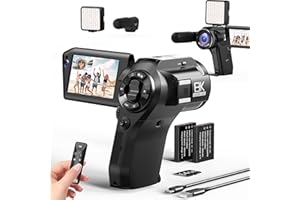 FLATIC 8K Video Camera, 75MP Camcorder with Picture-in-Picture Mode, WiFi Vlogging Cameras for YouTube 16X Digital Zoom, Digital Camcorder with 64GB Card, Microphone, Fill Light, Remote, 2 Batteries