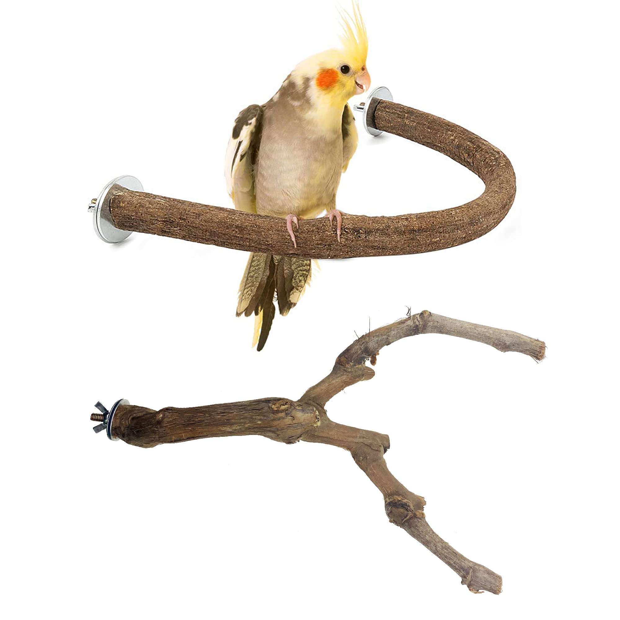 Allazone Bird Natural Wood Stand Perch Swing U Shape Natural Parrot Perch Bird Stand Pole for Parakeet, Conure, Cockatiel, Budgie, Lovebirds