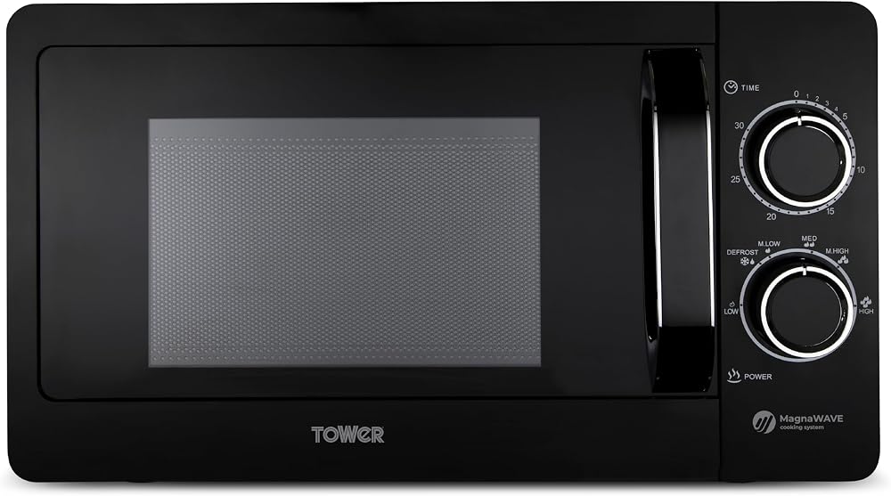 Tower T24042BLK 800W Manual Microwave 20L Black & Chrome - 6 Heat Settings