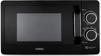 Tower T24042BLK 800W Manual Microwave 20L Black & Chrome - 6 Heat Settings