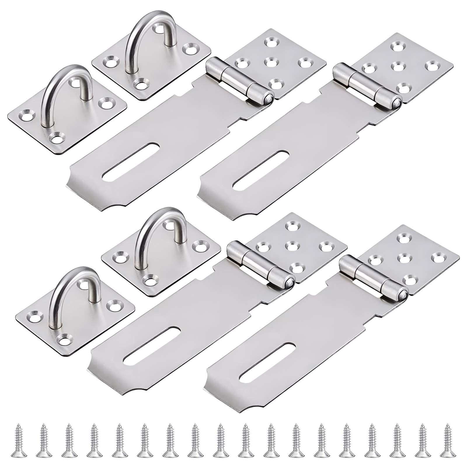 Pack of 4 Lockable Deadbolt Locks, Lockable Padlock Holder, Door Lock with Screws, Hasp Lock Bolt