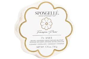 SPONGELLÉ Spongelle Freesia Pear Spongette Loofah Body Scrubber | Bath & Shower Loofah for Women | Body Scrubber Exfoliator with Body Wash Infused Sponge | 5+ uses | Fresh Freesia, Juicy Pear & Musk