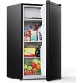 Upstreman 3.2 Cu.Ft Mini Fridge with Freezer, Black-BR321 | Adjustable Thermostat, Energy Saving, Low Noise, Reversible Door, Small Refrigerator for Dorm, Bedroom, Office