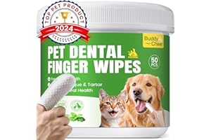 BUDDYCHEER Pet Teeth Cleaning Wipes for Dogs & Cats, Pet Dental Finger Wipes for Dogs, No-Rinse Dog Toothbrush Toothpaste to Reduce Plaque & Tartar, Disposable Dog Tooth Brushing Kit - Mint Flavor - 50 Count