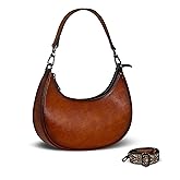 HESHE Genuine Leather Hobo Bags for Women, Retro Crossbody Crescent Bag, Small Shoulder Purse with 3 Straps