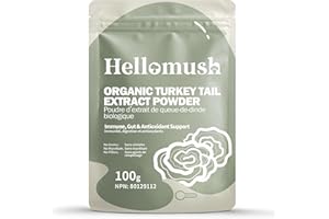 Hellomush Organic Turkey Tail Mushroom Powder Supplement - Premium Turkey Tail Extract for Immune Support, 100% Pure Mushroom