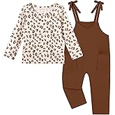 Latnnut Toddler Girl Clothes Girls Jumpsuit Fall Winter Round Neck Long-Sleeved Top and Overalls with Pockets 2-8 Years