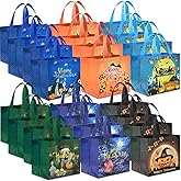 AhfuLife 24 Pcs Halloween Trick or Treat Bags, Candy Tote Bags with Handles, Reusable Non-Woven Gift Bag for Halloween Party Supplies Favors (7.8×7.8×5.9’’)