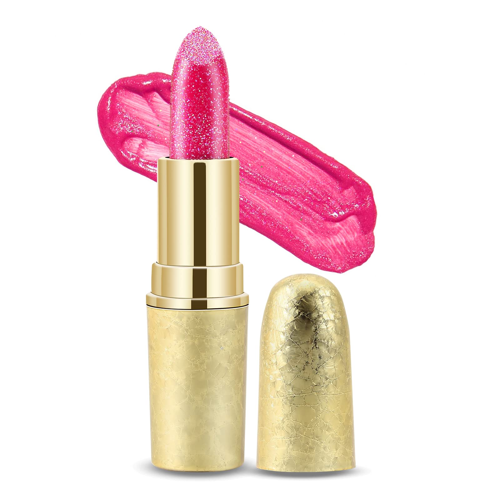 Boobeen Glitter Lipstick Hydrating Lip Balm Sparkling Shine Lip Color Nonstick Highly Pigmented Formula Gives Metallic Finish Lip Makeup for Women and Girls