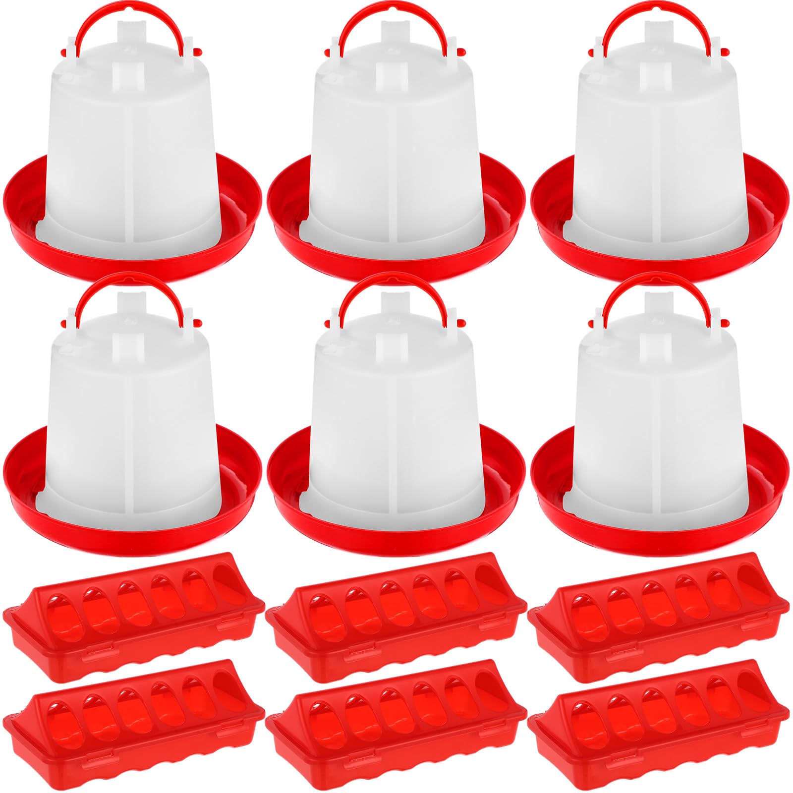Photo 1 of Funnymoom 12 Pack Chicken Feeder and Waterer Set Bird Small Poultry Feeder Flip Top Bird Small Poultry Feeding for Pigeon Chick Drinker Duckling Quail Feeding Dispenser (1.5 L,Red)