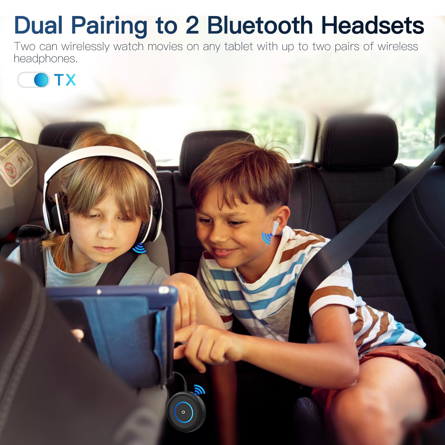 Seflorgo Bluetooth 5.3 Transmitter for TV/Airplane, 2-in-1 Bluetooth Transmitter Receiver for Home Stereo/Speakers/Headphones/PC/Car, Wireless Adapter w/3.5mm AUX/RCA Jack, Dual Link, Low Latency,16H