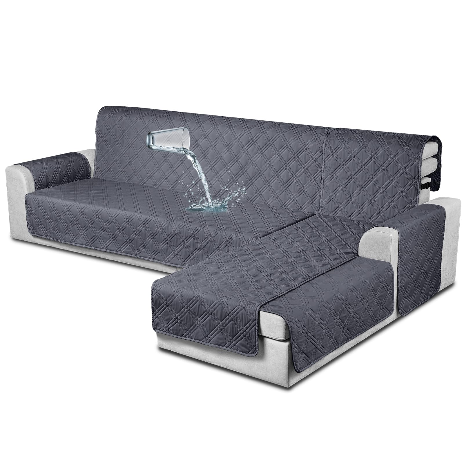 Photo 1 of TAOCOCO Waterproof Sectional Couch Covers L Shaped Sofa Covers Chaise Lounge Cover 3pcs Reversible Couch Covers for Sectional Sofa Pet Kids Furniture Protector with Elastic Straps(X-Large, Dark Grey)