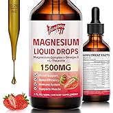 Magnesium Glycinate Liquid Drops, 1500mg Magnesium Liquid Supplement with Vitamin B6, D3, L - Theanine, Omega3,Support Night, Muscle, Bone, Mood, Strawberry Flavor - 2 Fl Oz (60ml) Bottle