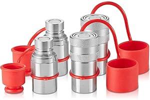 VEVOR LSQ-FF Flat Face 1/2" NPT Skid Steer Hydraulic Quick Connect Couplers with 4 Dust Caps (ISO16028), Silver