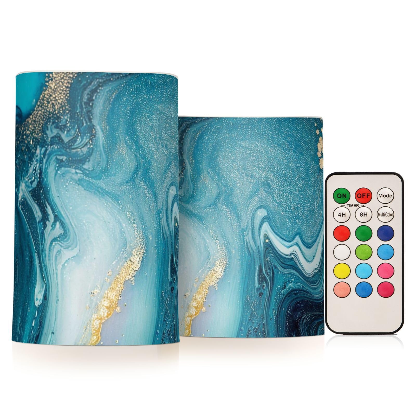 Photo 1 of Qilmy Flameless Candles 2PCS,Abstract Ocean Marble Battery Operated LED Pillar Candles with Remote Control, Radiance Candles