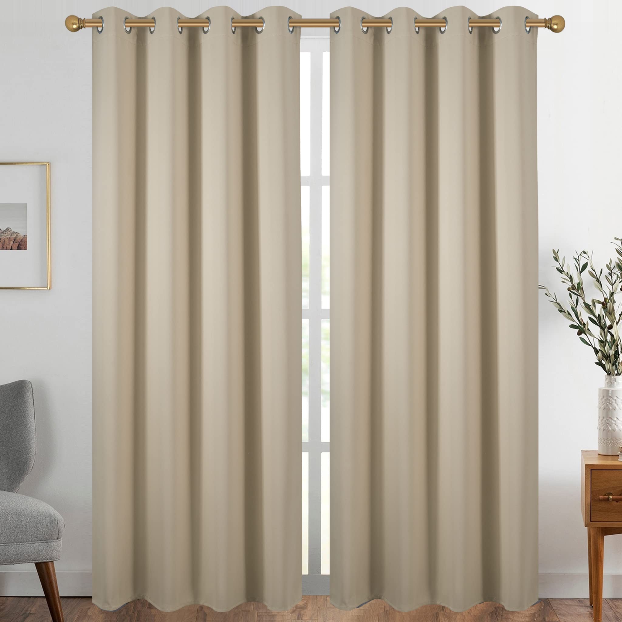 Diraysid Beige Grommet Blackout Curtains for Bedroom Thermal Insulated Room Darkening Curtains Drapes, 52 x 95 inch, 2 Panels Image
