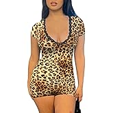 Womens Sexy Short Sleeve One Piece Summer Rompers Lace Scoop Neck Bodycon High Waisted Club Outfits Catsuits