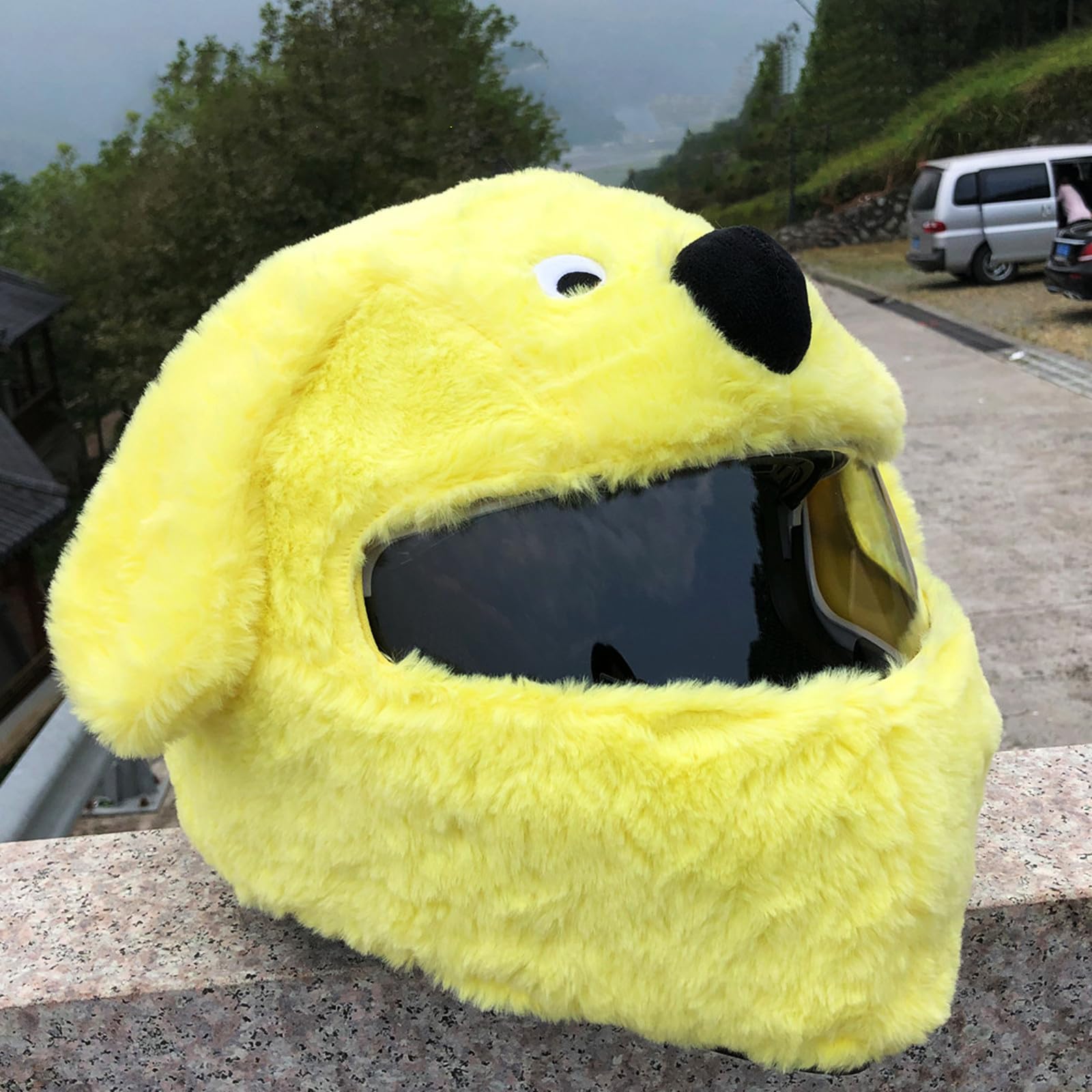 Motorcycle Helmet Cover, Funny Cartoon Dog Plush Full Face Motorbike Helmet Protective Cover Sleeve, Fluffy Motorcycle Helmet Hat for Outdoor Personalized Full Helmets Decoration (Without Helmet)
