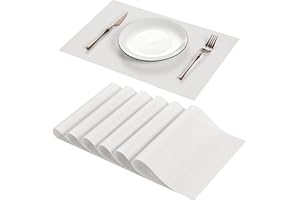 AHHFSMEI Placemats Set of 6 for Dining Table Washable Woven Vinyl Non-Slip Placemat Heat-Resistant Durable Table Mats for Dining Table Easy to Clean(White)